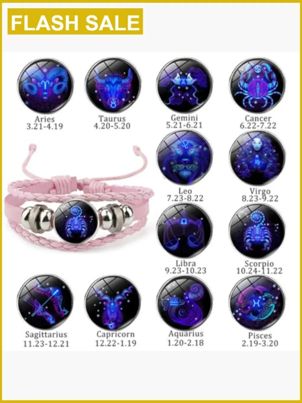 Twelve Zodiac Leather Bracelet Adjustable Spirit Punk Wristband